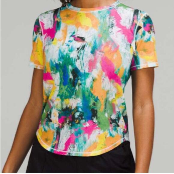 Lululemon No Limits High Neck Running and Training T Shirt Top Multicolor Sz 6 - Picture 1 of 7